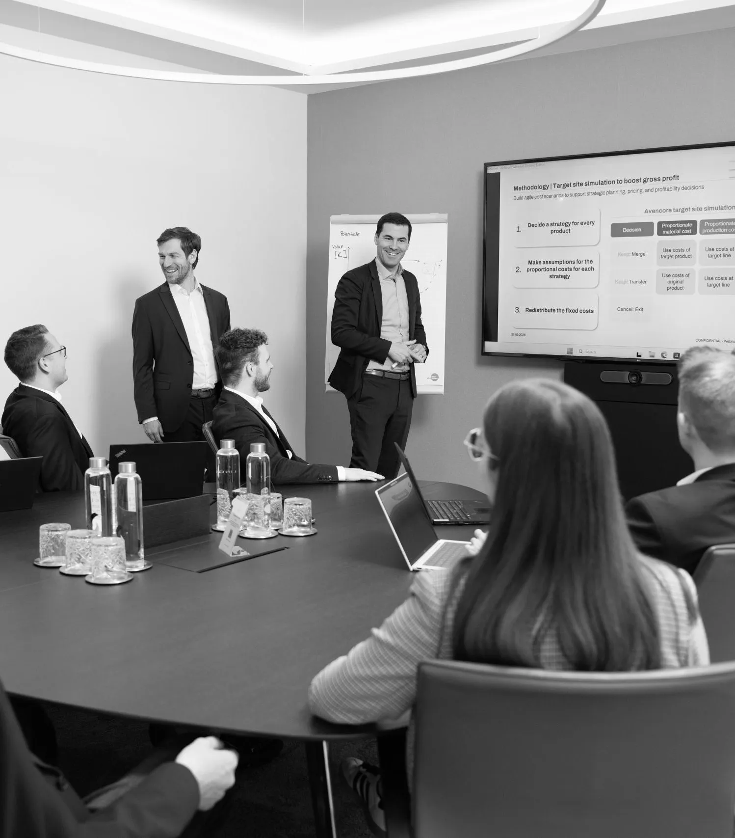 A team of consultants of various seniority levels work together in a relaxed atmosphere.